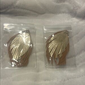 Chic Metallic and Brown Feather Earrings